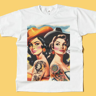 Vintage tätowierte Cowgirls T-Shirt