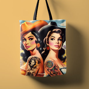 Vintage tätowierte Cowgirls Tasche
