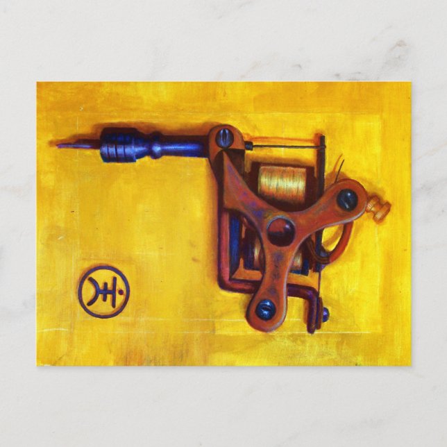 Vintage Tätowierungs-Maschine (Gelb) Postkarte (Vorderseite)