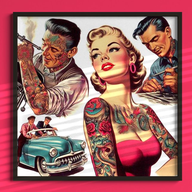 Vintage Tattoo-Alte Schule Illustration Poster (Von Creator hochgeladen)