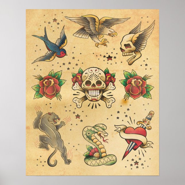Vintage-Tattoo-Flash-Poster Poster (Vorne)