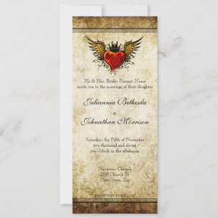 Vintage-Tattoo geflügelte Herz-Hochzeitseinladung Einladung