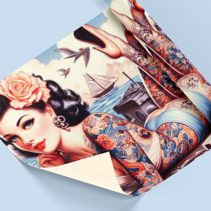 Vintage-Tattoo Old School Mädchen Geschenkpapier