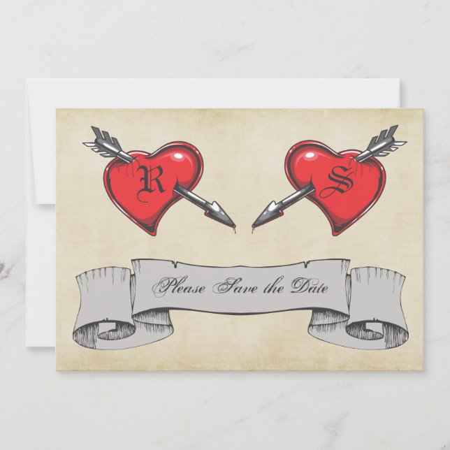Vintage Tattoo Themed Wedding Save the Date Einladung (Vorderseite)