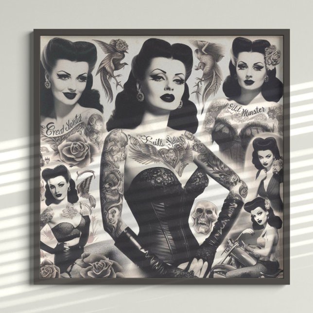 Vintage Tattooed Goth Woman Collage Poster (Von Creator hochgeladen)