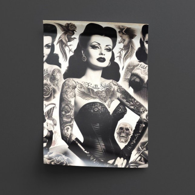 Vintage Tattooed Goth Woman Collage Seidenpapier (Von Creator hochgeladen)