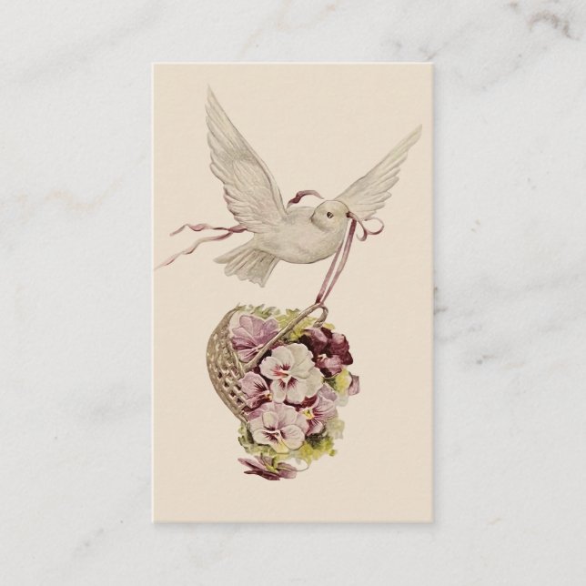Vintage Taube mit Korb von Blume Visitenkarte (Vorderseite)