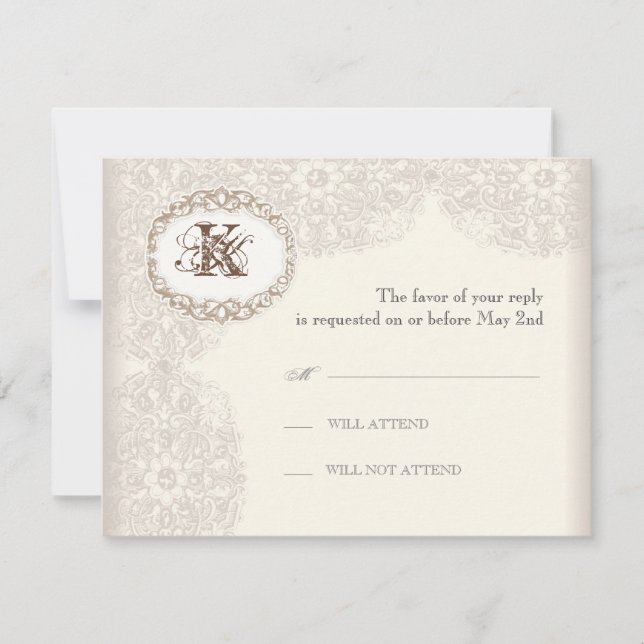 Vintage Taubenlace - Hochzeitskarte RSVP Karte (Vorderseite)