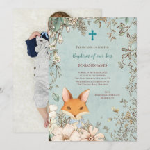 Vintage Taufe Niedlich Fox Foto Botanical Baby Boy