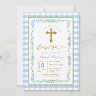 Vintage-Taufkreuz Grandmillenial Blaue Blumen Einladung