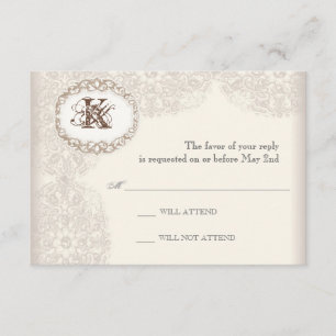 Vintage Taupe-Spitze - Hochzeits-Wartekarte RSVP Karte