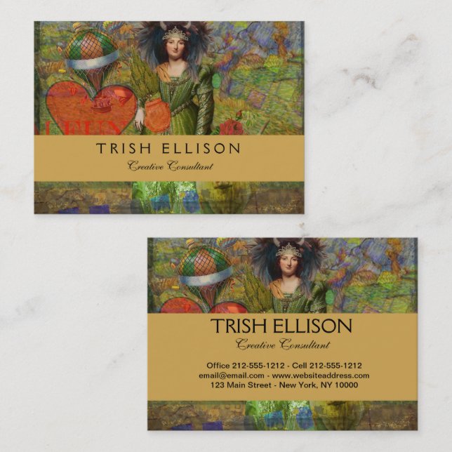 Vintage Taurus Classic Frauenportrait Gotische Kun Visitenkarte (Vorne/Hinten)