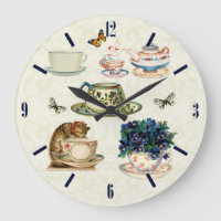 Vintage Tea cups & tea pot Butterflies Wall Clock