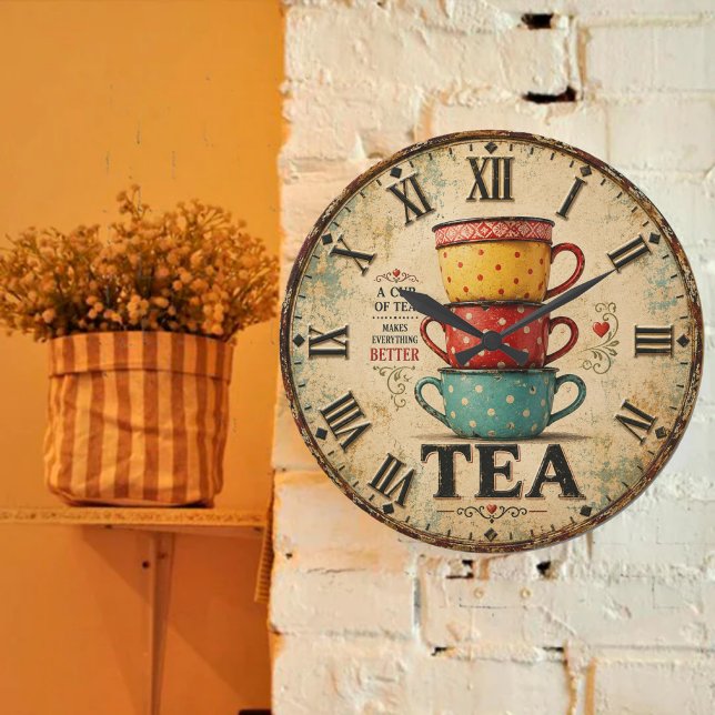 Vintage Tea Time  Große Wanduhr (Von Creator hochgeladen)