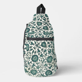 Vintage Teal and White Chinese Floral Pattern Crossbody Bag