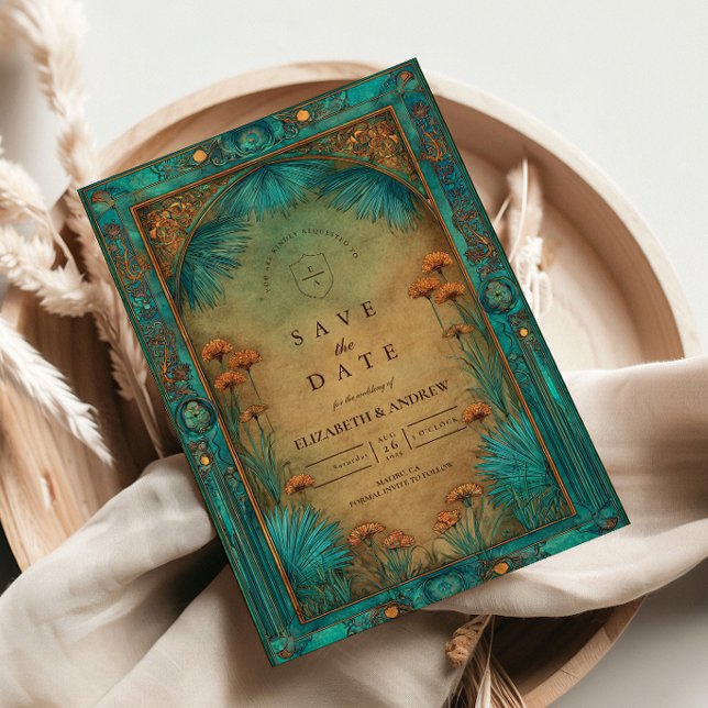 Vintage Teal Garden Islamic Wedding Save The Date (Von Creator hochgeladen)