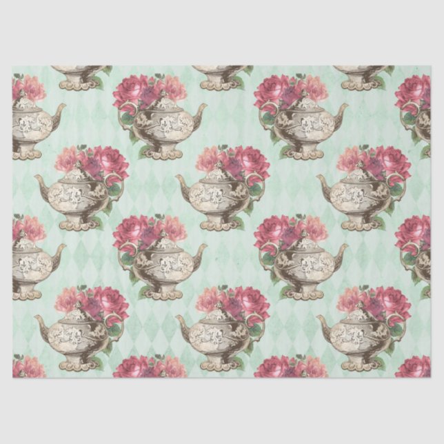 Vintage Teapos und Rose Entkopplung Seidenpapier (Vorderseite)