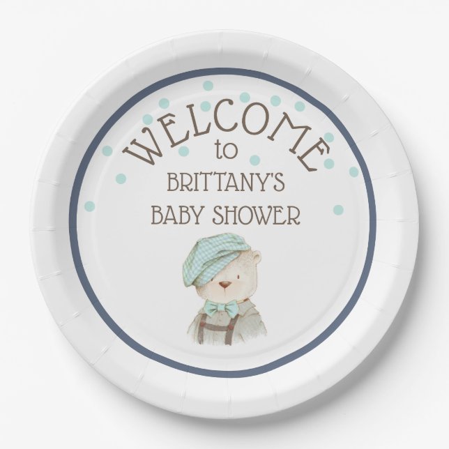 Vintage Teddy Bear Babydusche Pappteller (Vorderseite)