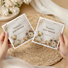 Vintage Teddy Bear Floral Baby Dusche Napkins Serviette