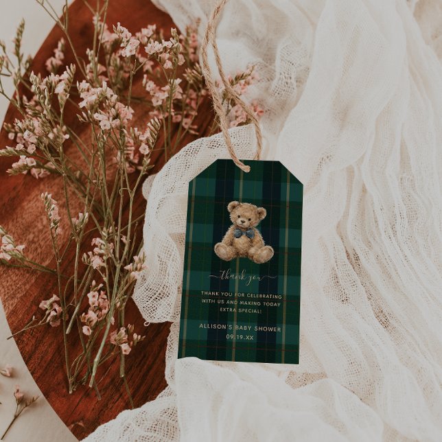 Vintage Teddy Bear Plaid Polo Baby Shower Geschenkanhänger (Von Creator hochgeladen)