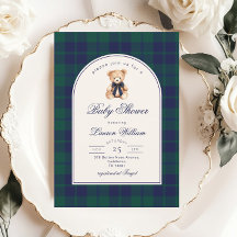Vintage Teddy bear Preppy Navy Plaid Baby Shower