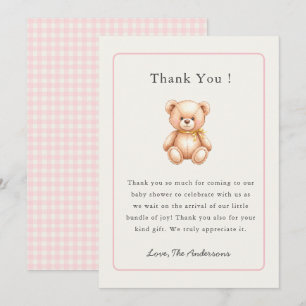 Vintage-Teddybär Baby-Mädchen-Party Dankeskarte