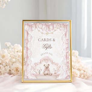 Vintage-Teddybär-Baby-Shower-Karten und Geschenke Poster