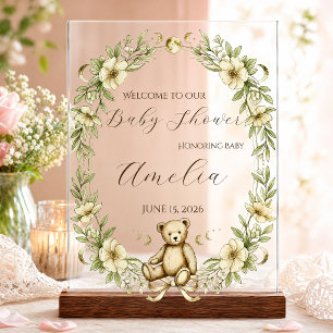 Vintage-Teddybär-Baby-Shower-Willkommensschild Acrylschild