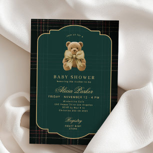 Vintage-Teddybär dunkelgrün gold Babyparty Einladung