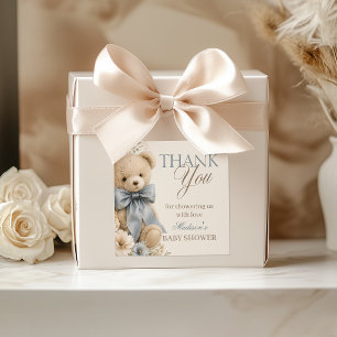 Vintage Teddybär mit blauem Schleifchen Baby Showe Quadratischer Aufkleber