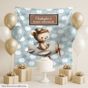 Vintage-Teddybär-Pilot-Babyparty-Fotobanner Wandteppich