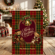 Vintage-Teddybären Tartan Echtfolie Weihnachten