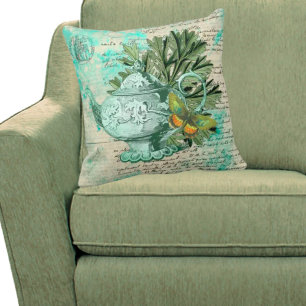 Vintage Teekanne & Ephemera Collage Kissen