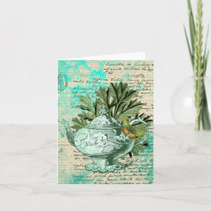 Vintage Teekasse & Ephemera Collage Grußkarte