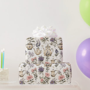 Vintage Teeköpfe und Blume Geschenkpapier