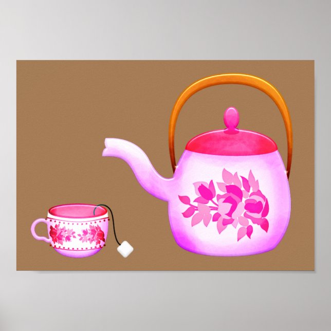 Vintage Teekünstlerdarstellung in Rosa Poster (Vorne)
