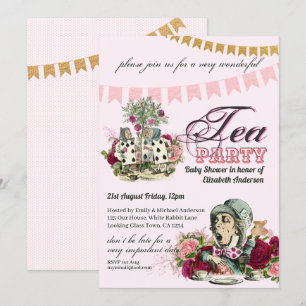 Vintage-Teeparty-BABY-SPRÜCHE Alice im Wunderland Einladung