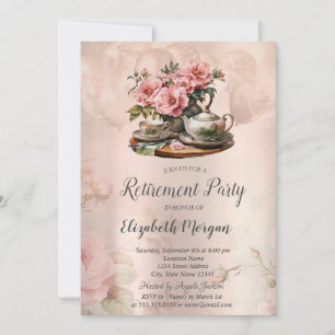 Vintage-Teeservice Blumen Ruhestand Einladung