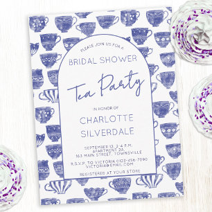 Vintage-Teetasse-Aquarell-Teeparty-Brautjunggesell Postkarte