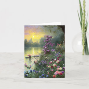 Vintage-Teich und Blumen anpassbar Karte
