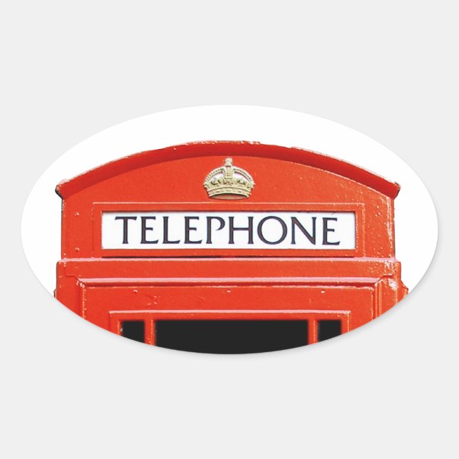 Vintage Telefon Booth Ovaler Aufkleber (Vorderseite)