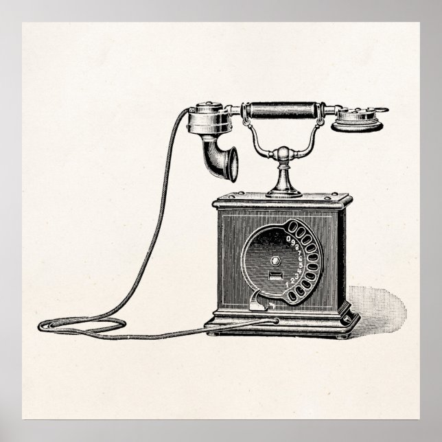 Vintage Telefone Illustration Telefone Retro Telef Poster (Vorne)