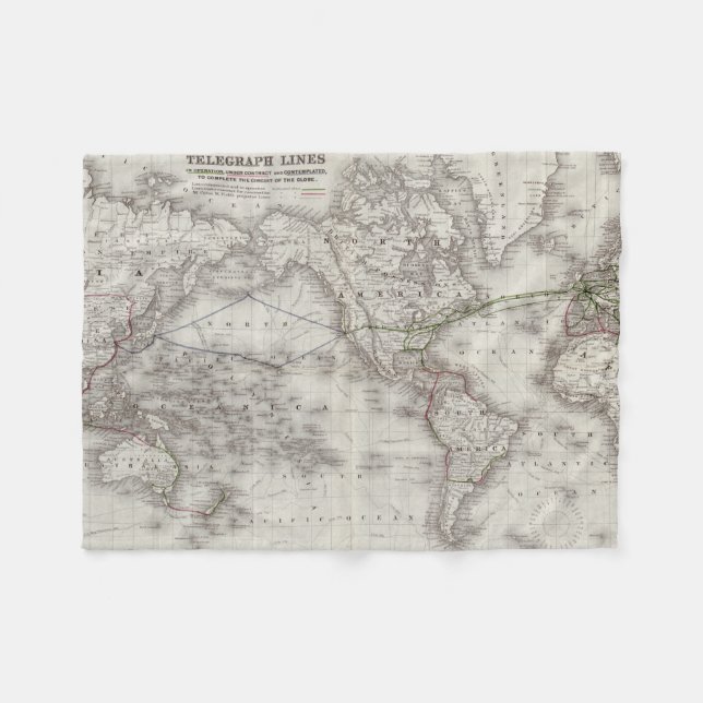 Vintage Telegrafenkarte (1855) Fleecedecke (Vorderseite (Horizontal))