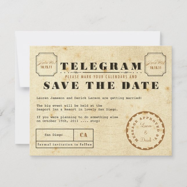 Vintage Telegram Save the Date (Vorderseite)