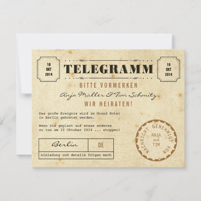 Vintage Telegramme Save the Date (Devant)