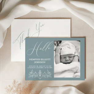 Vintage Temps Floral Blue Baby Faire-part