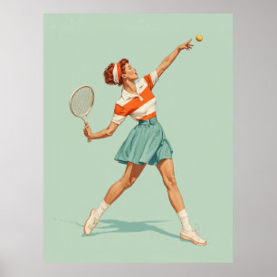 Vintage-Tennis-Aufschlag-Illustration Poster