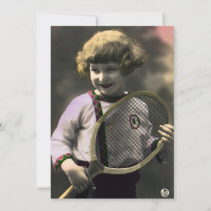 Vintage Tennis Sport, glückliches Mädchen mit Schl