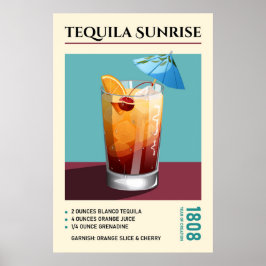 Vintage Tequila Sunrise Cocktail Recipe Artwork Poster