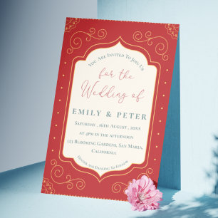 Vintage Terracotta Golden Frame Border Wedding Einladung